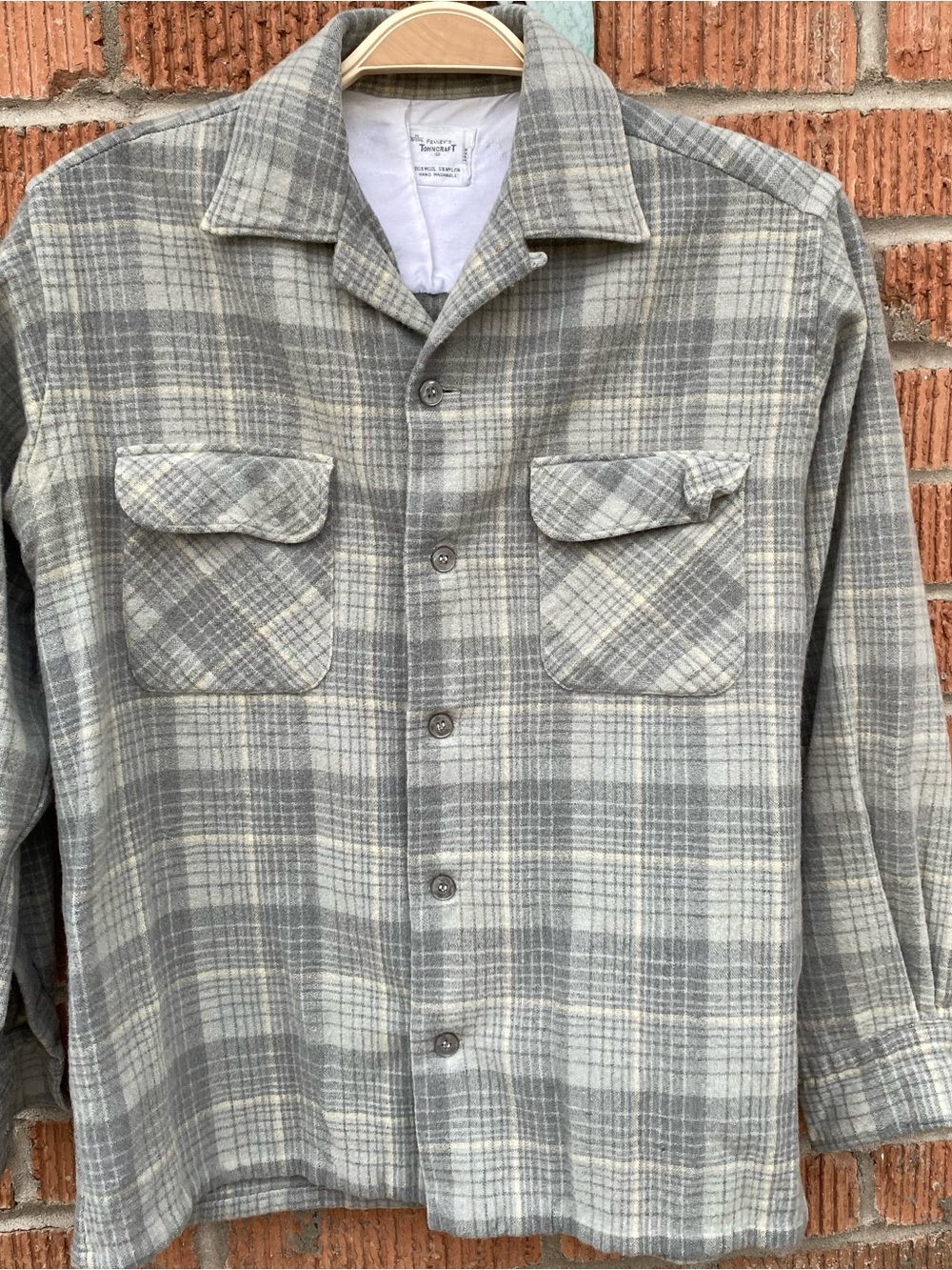 VTG 60s Towncraft Wool Plaid Shirt Penney’s Japan Size Medium Loop Collar